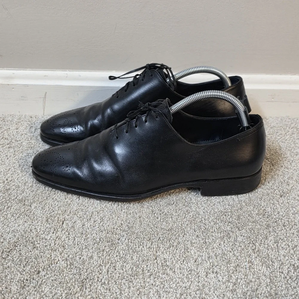 Ermenegildo Zegna Black Leather Oxford Dress Shoes Cap Toe 8.5 US‎ 7.5 EU Italy